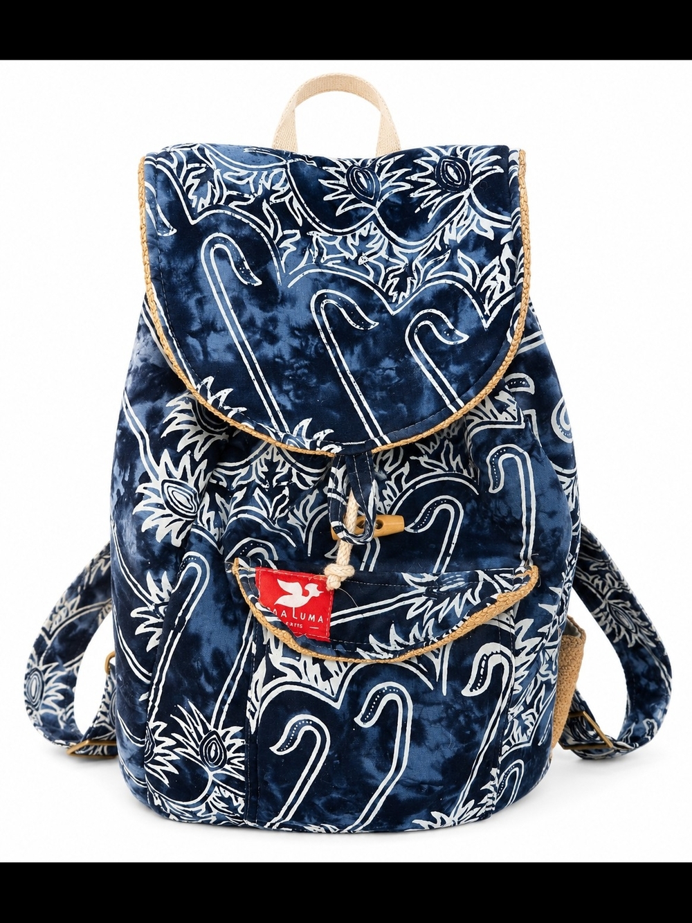TaaLuma Tote Navy Floral Pattern Canvas Backpack